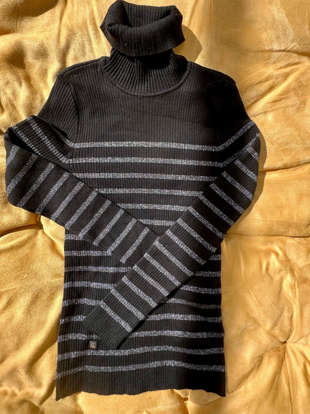 Ralph Lauren Black Turtleneck Sweater with Gray Stripes